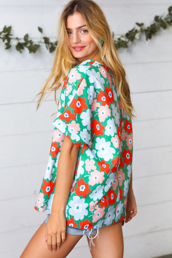 Multicolor Flat Floral V Neck Drop Shoulder Top