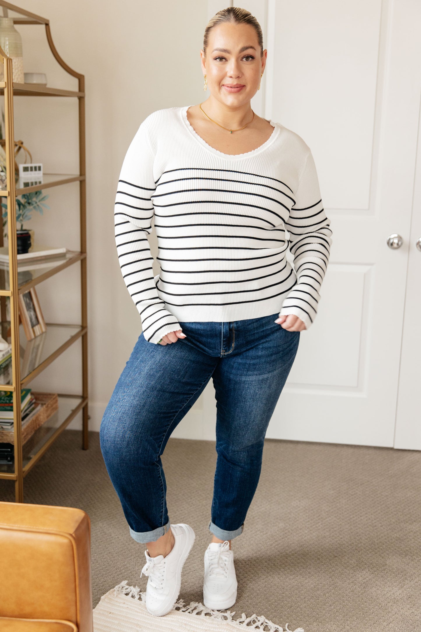 Be Still V-Neck Striped Sweater - One Eleven North