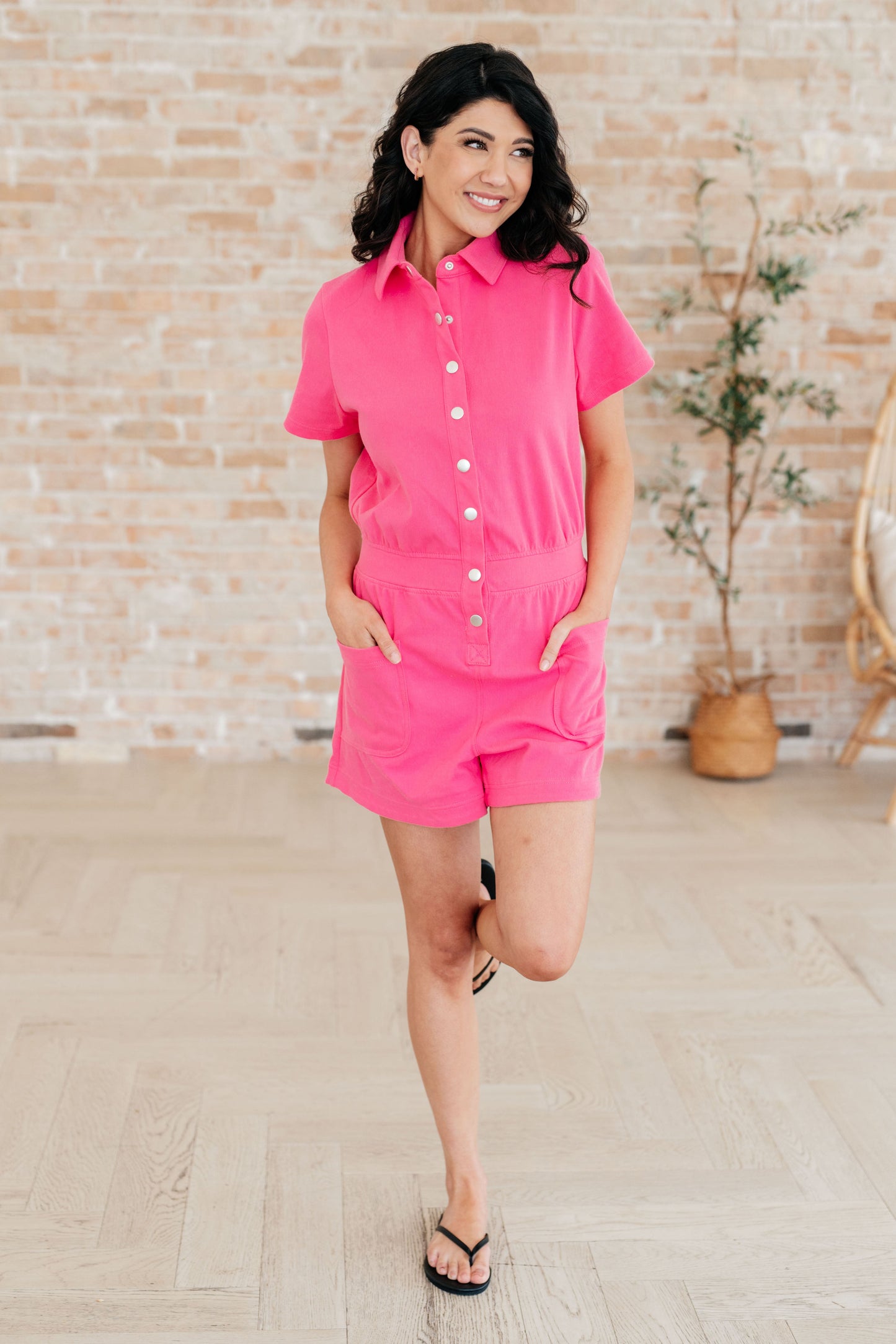 Break Point Collared Romper in Hot Pink  - Rae Mode