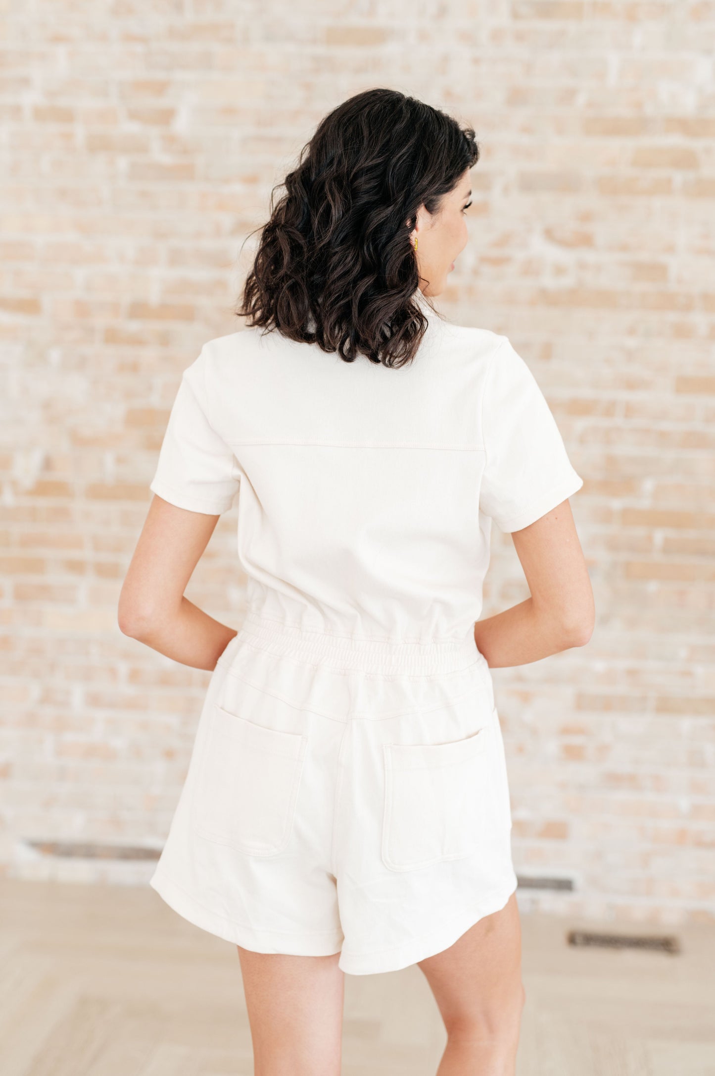 Break Point Collared Romper in Natural - Rae Mode