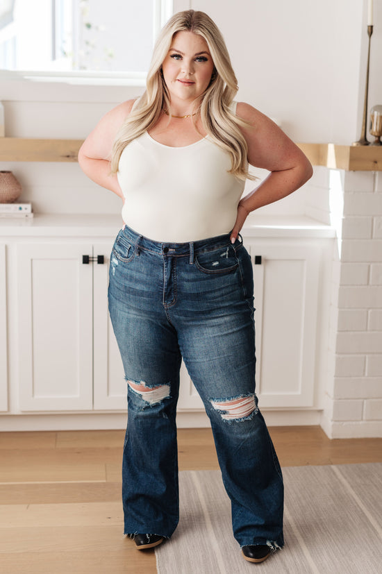 TUMMY CONTROL - Cassandra High Rise Distressed Flare Jeans - Judy Blue