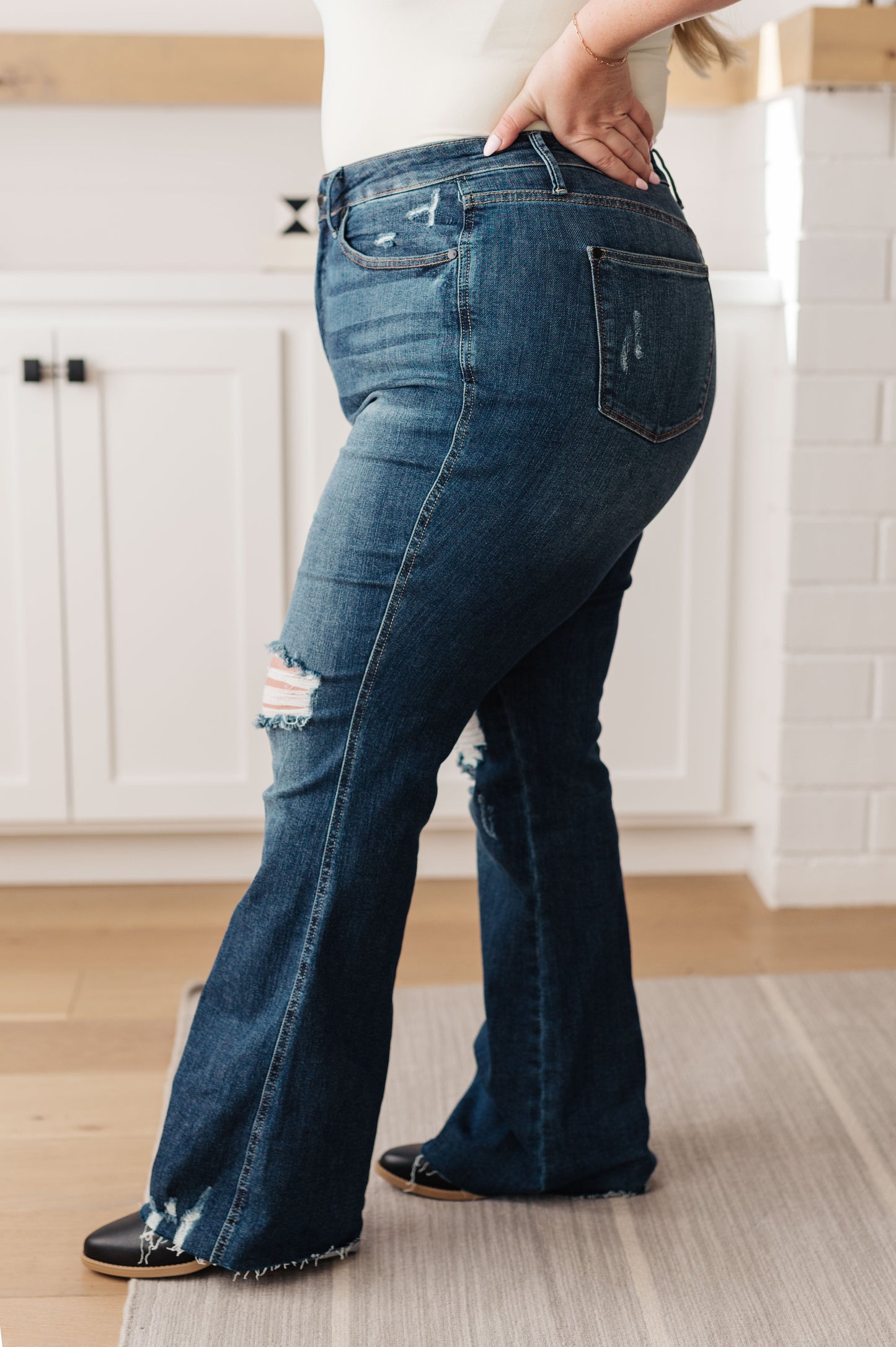 TUMMY CONTROL - Cassandra High Rise Distressed Flare Jeans - Judy Blue