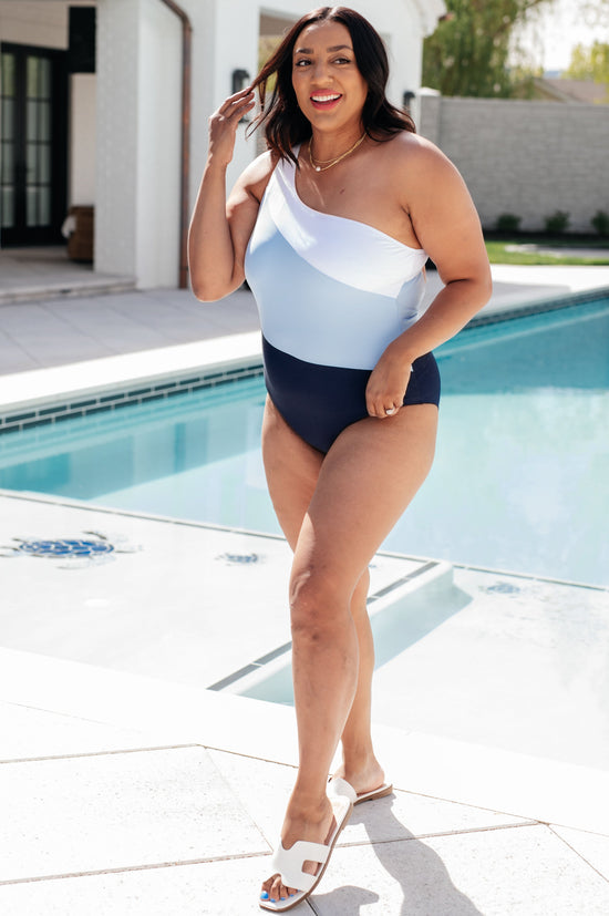 Dominica Color Block Asymmetrical Swimsuit - White Birch