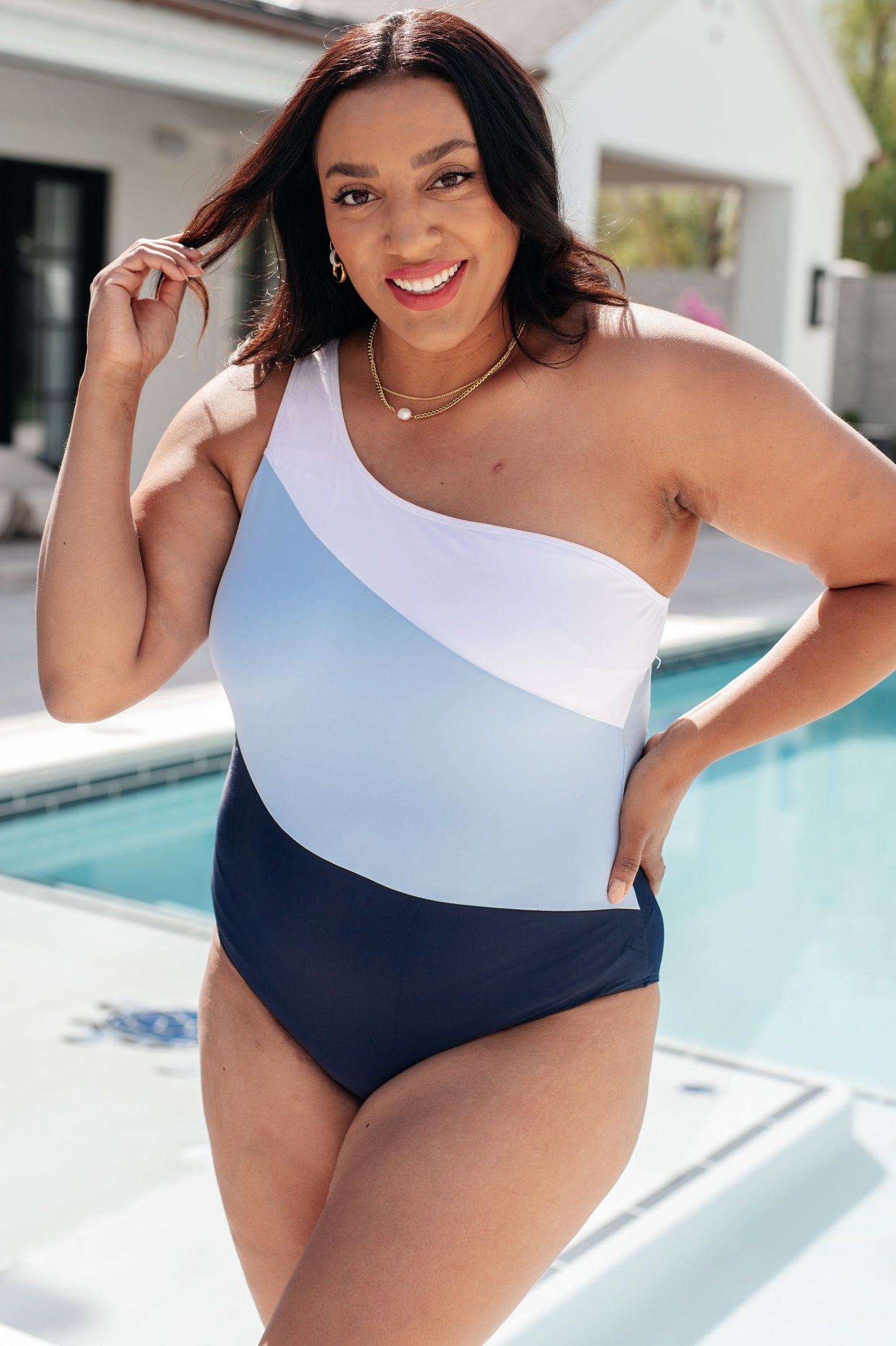 Dominica Color Block Asymmetrical Swimsuit - White Birch