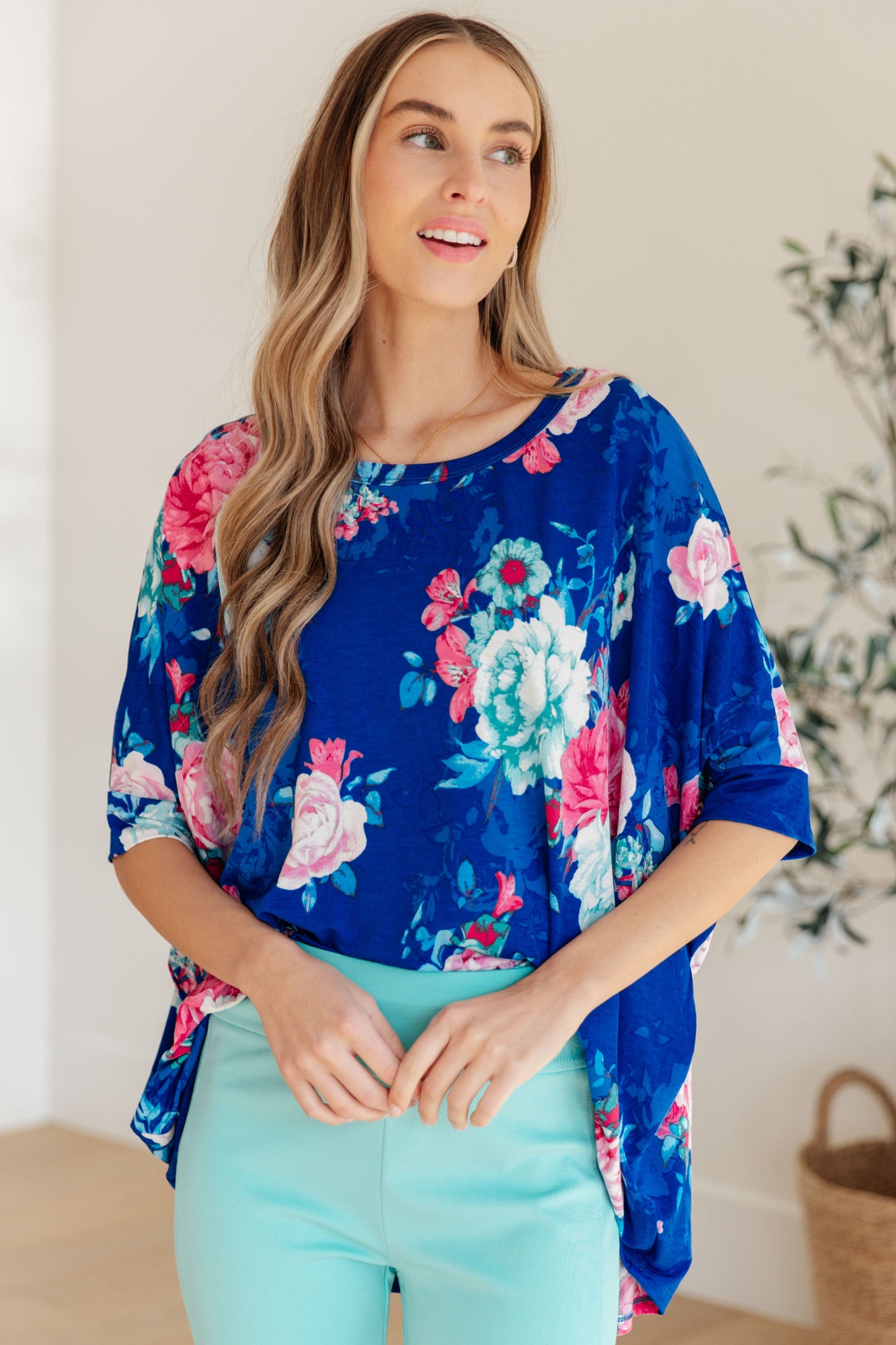 Essential Blouse in Royal and Pink Floral - Dear Scarlett