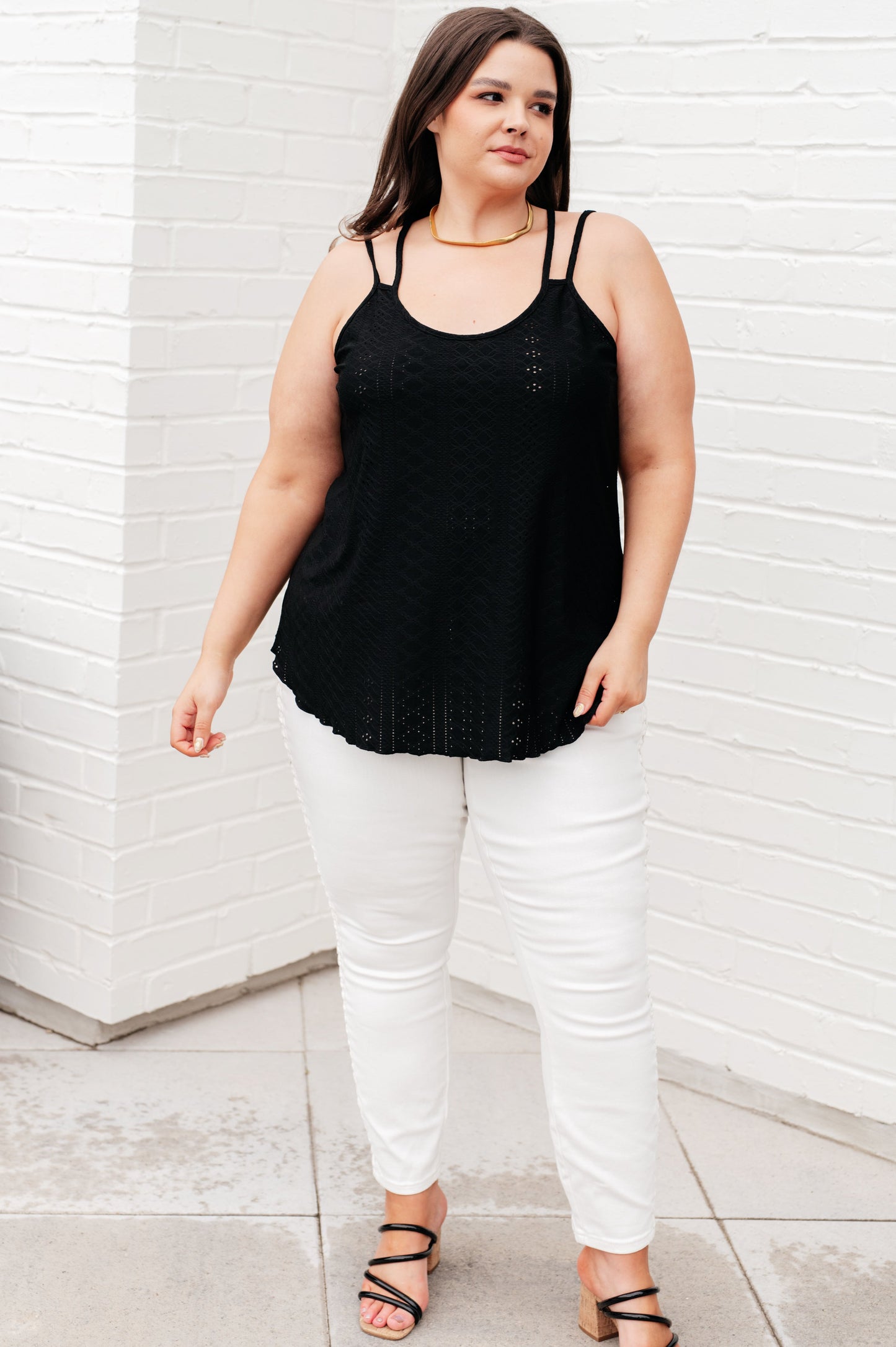 Eye on the Prize Eyelet Tank in Black - Ave Shops