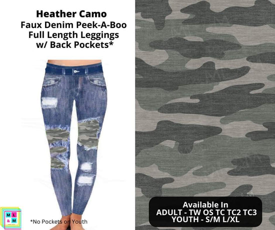 Heather Camo Faux Denim Peekaboo Leggings w/Back Pockets