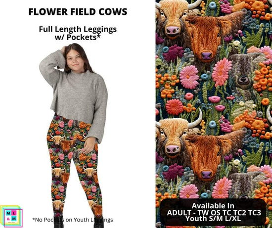 Flower Field Cows Leggings w/Pockets