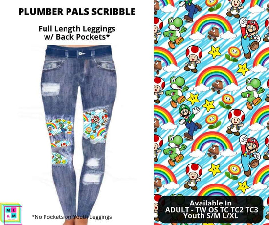 Plumber Pals Scribble Faux Denim Peekaboo Leggings w/Back Pockets