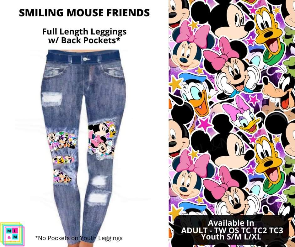 Smiling Mouse Friends Faux Denim Peekaboo Leggings w/Back Pockets