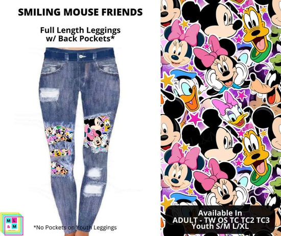 Smiling Mouse Friends Faux Denim Peekaboo Leggings w/Back Pockets