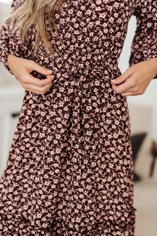 Flow With The Times Floral Midi Dress In Brown - Hayden