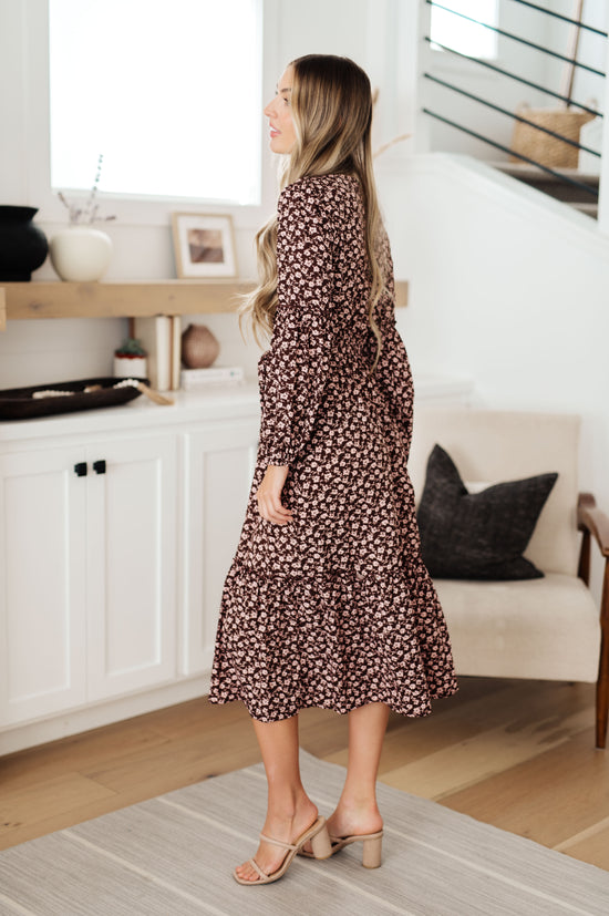 Flow With The Times Floral Midi Dress In Brown - Hayden