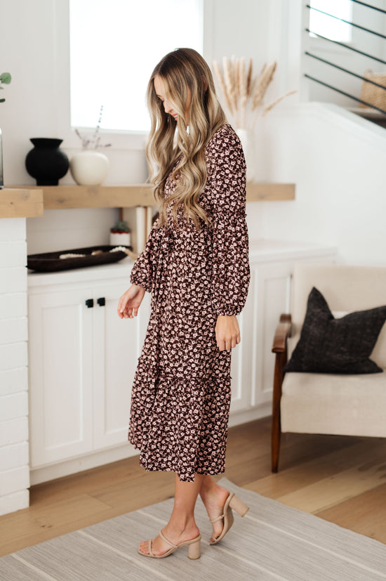 Flow With The Times Floral Midi Dress In Brown - Hayden