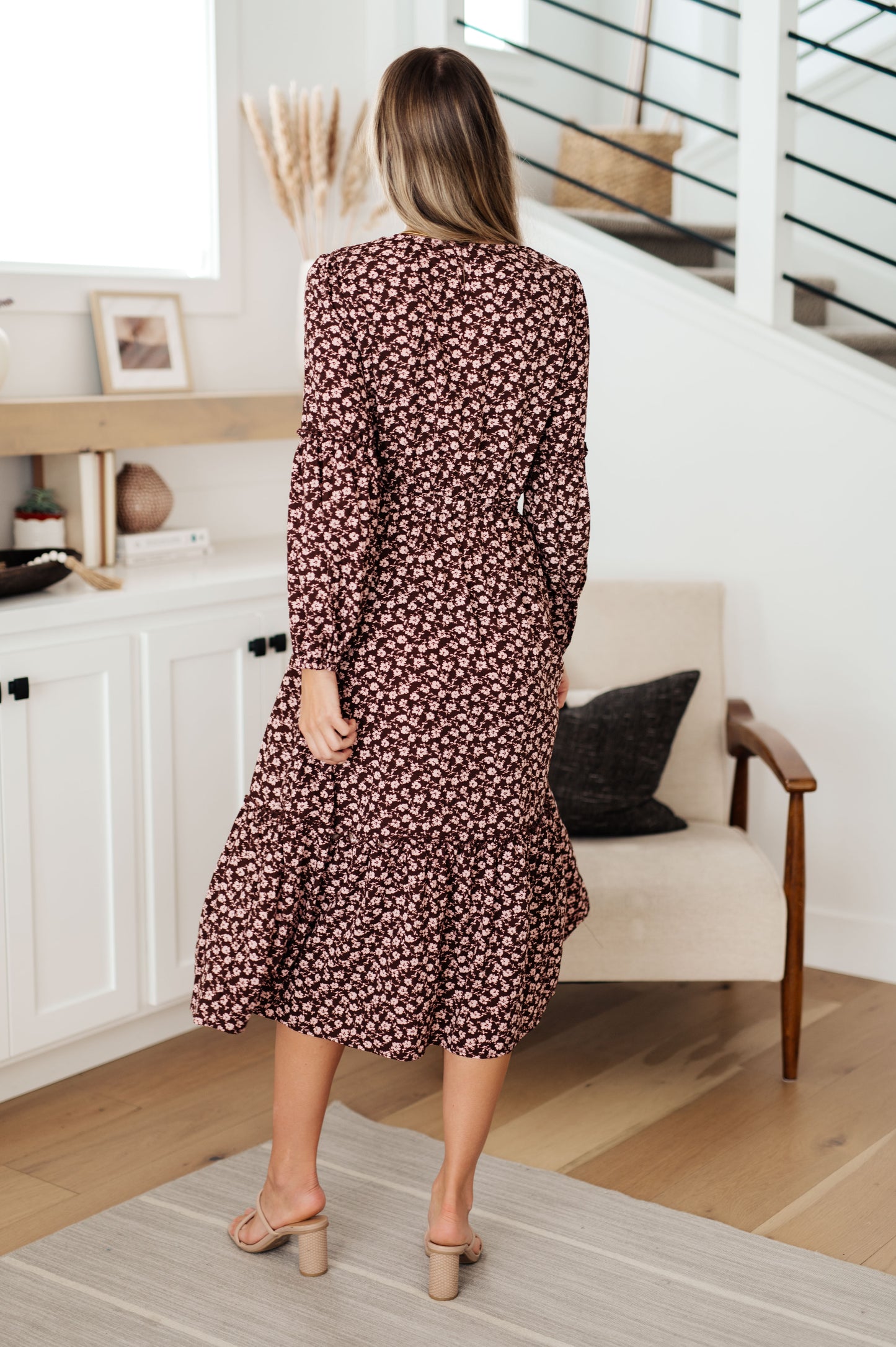 Flow With The Times Floral Midi Dress In Brown - Hayden