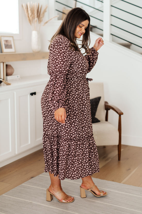 Flow With The Times Floral Midi Dress In Brown - Hayden