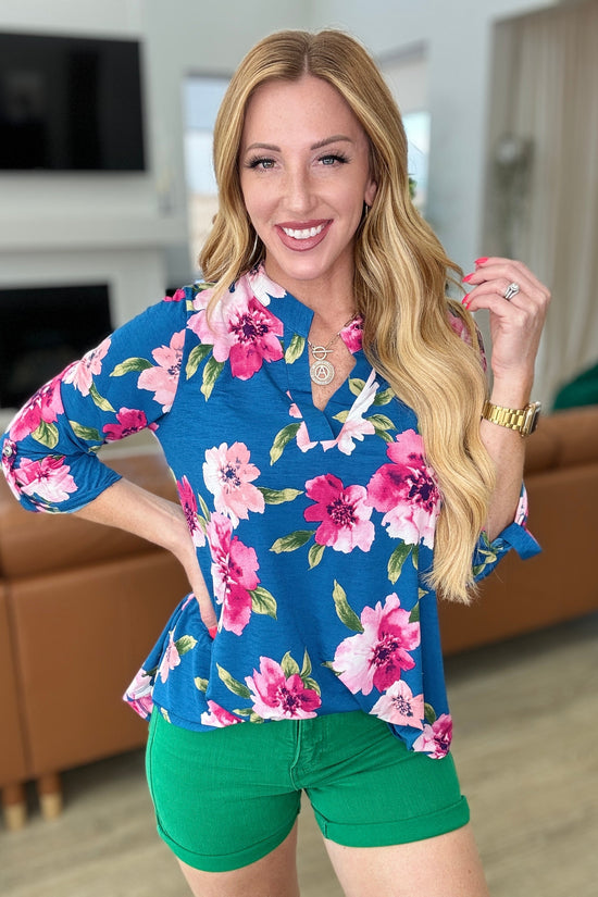 Lizzy Top in Teal and Magenta Floral - Dear Scarlett