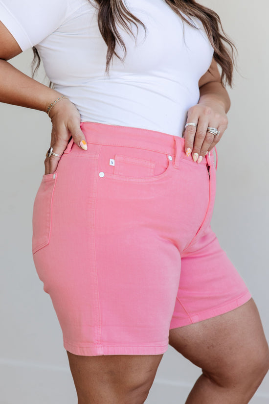 TUMMY CONTROL - Jenna High Rise Cuffed Shorts in Pink - Judy Blue