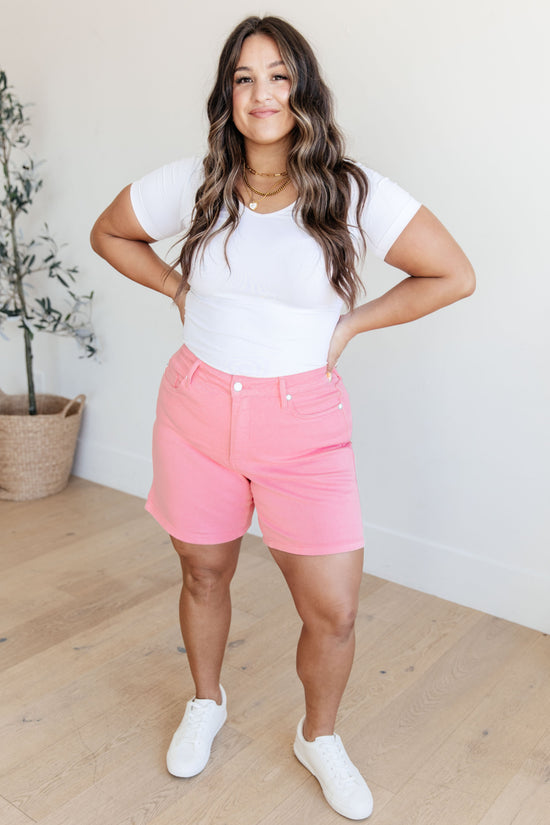 TUMMY CONTROL - Jenna High Rise Cuffed Shorts in Pink - Judy Blue