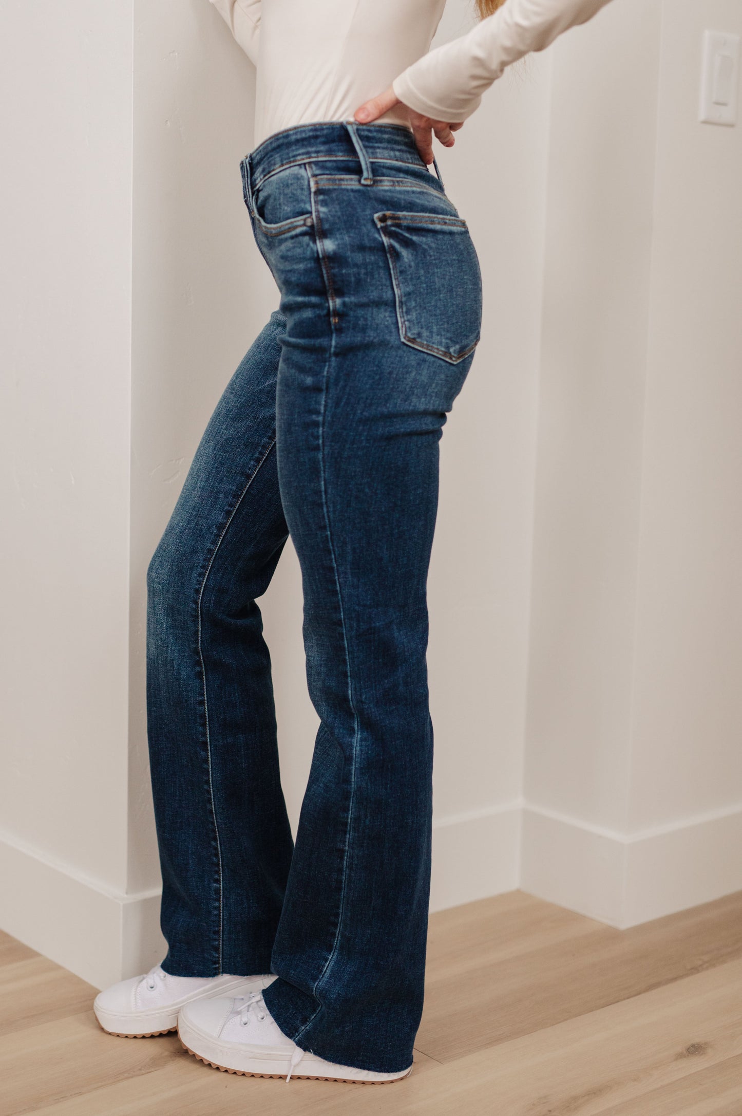 Josephine Mid Rise Raw Hem Bootcut Jeans - Judy Blue