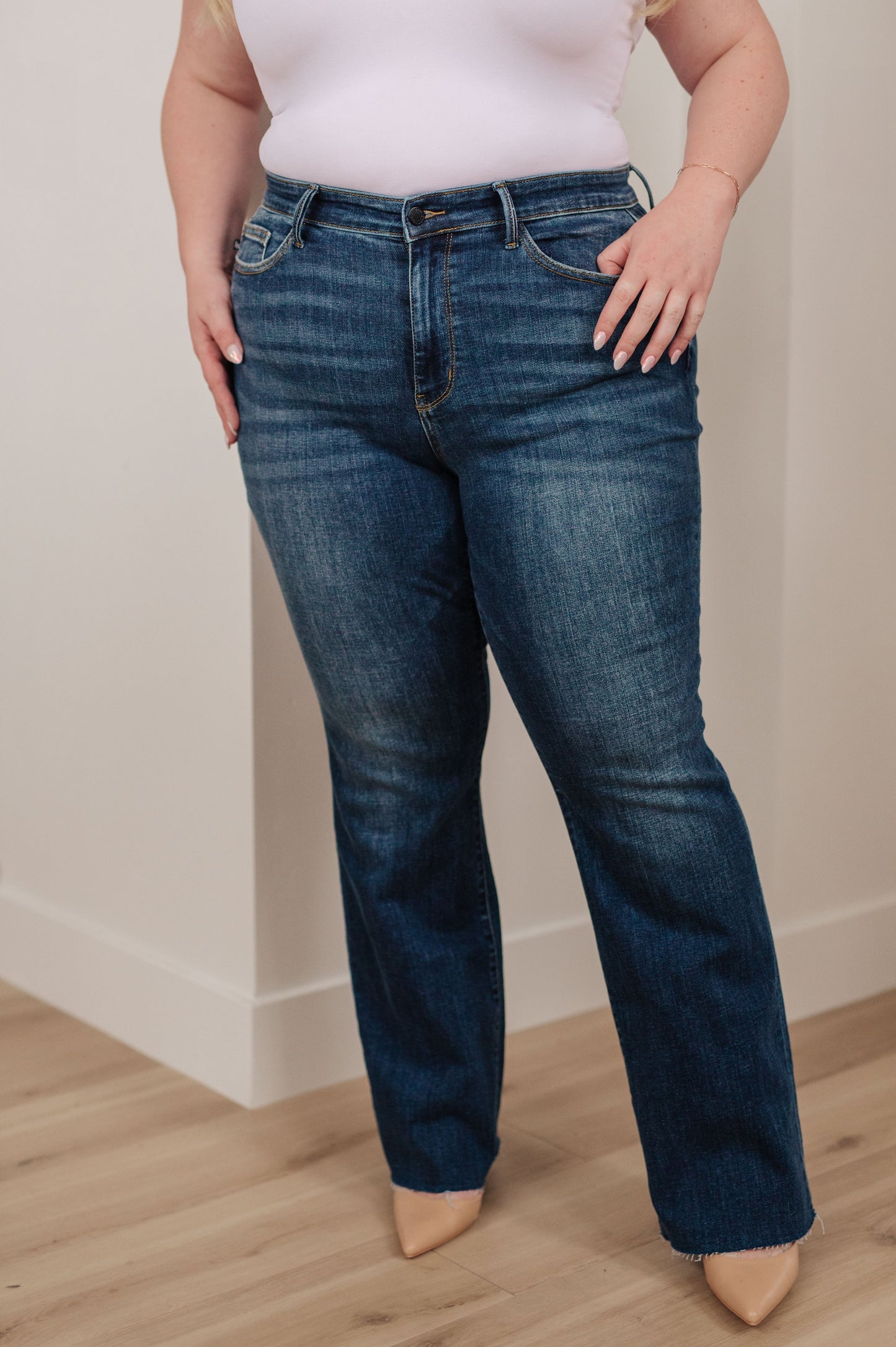 Josephine Mid Rise Raw Hem Bootcut Jeans - Judy Blue