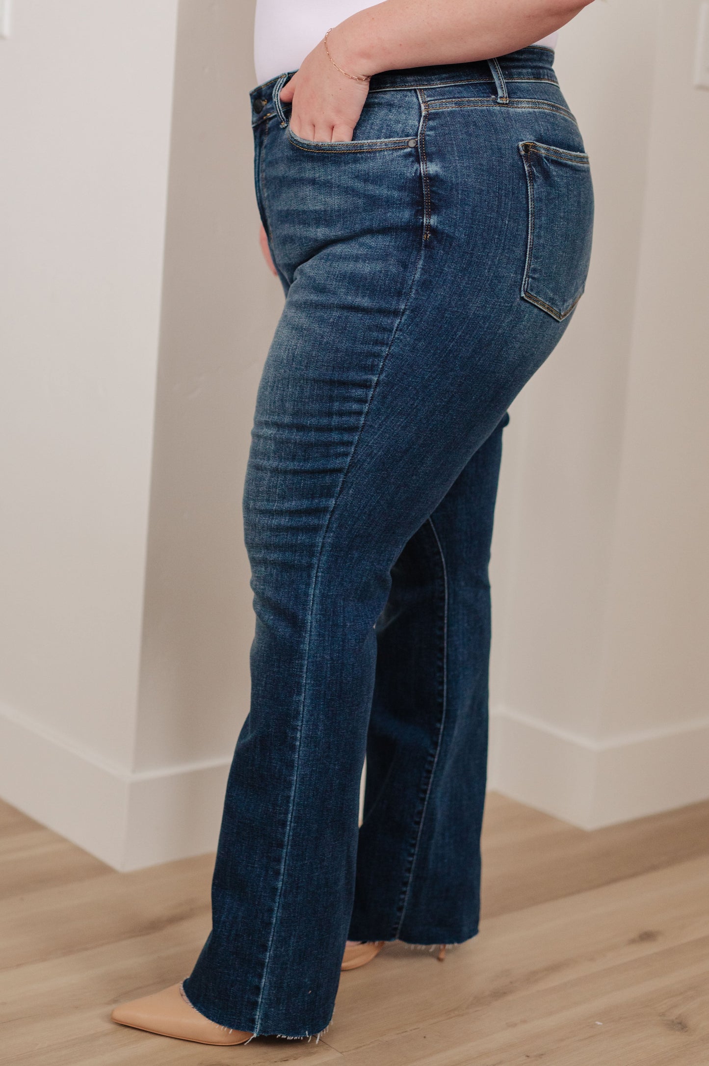 Josephine Mid Rise Raw Hem Bootcut Jeans - Judy Blue