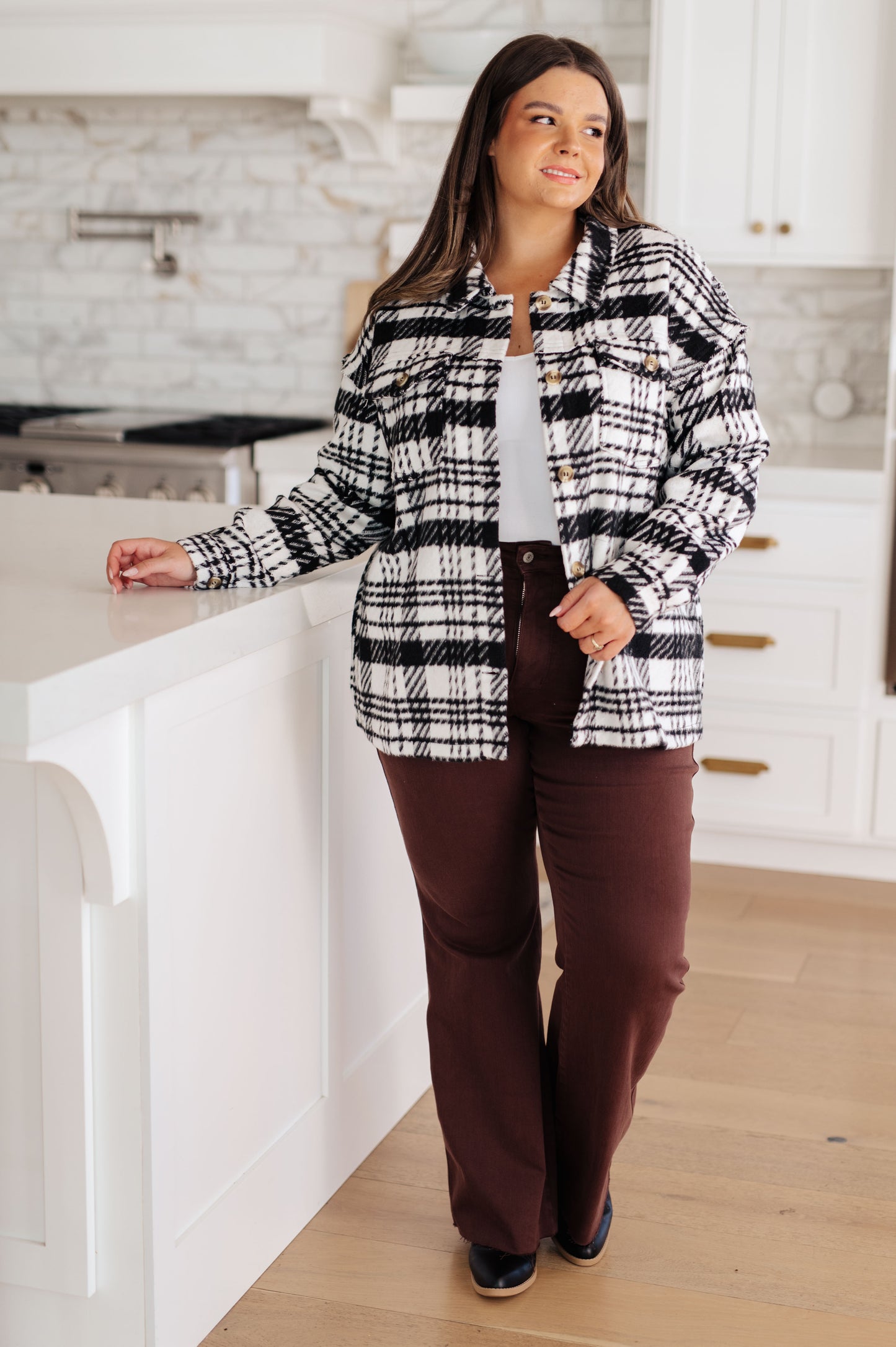 Kate Plaid Jacket in Black & White - JODIFL