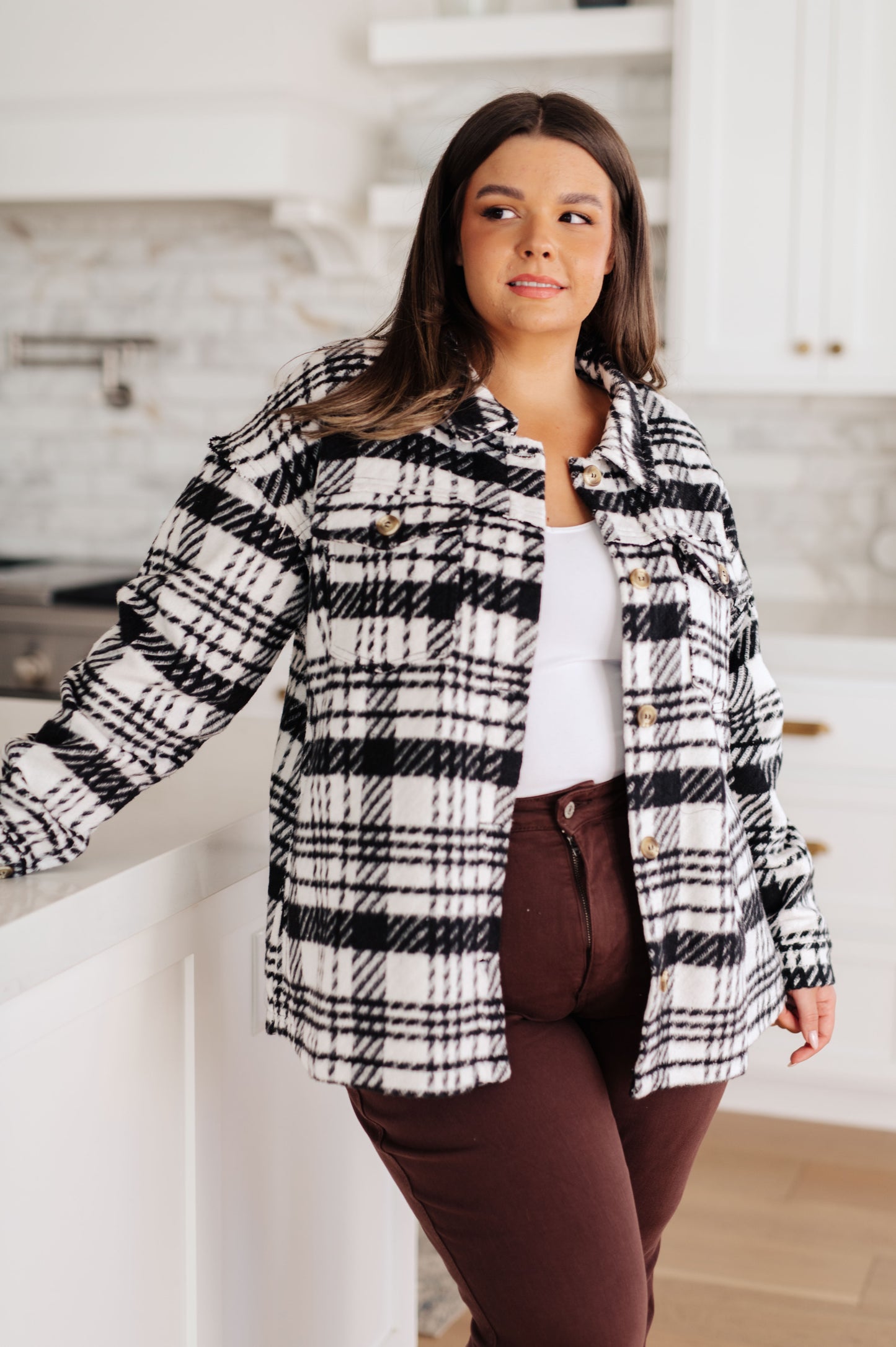 Kate Plaid Jacket in Black & White - JODIFL