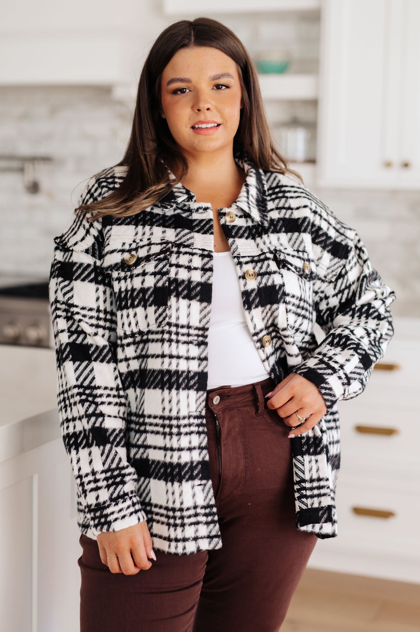 Kate Plaid Jacket in Black & White - JODIFL