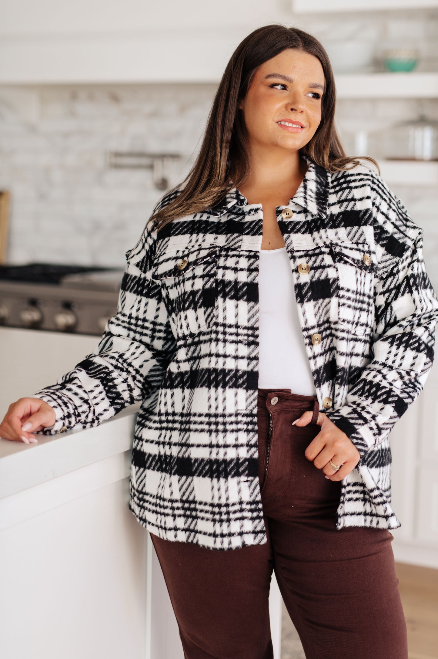 Kate Plaid Jacket in Black & White - JODIFL