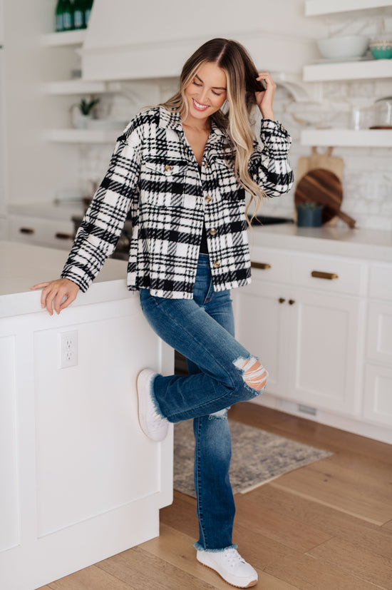 Kate Plaid Jacket in Black & White - JODIFL