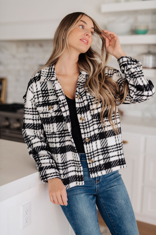 Kate Plaid Jacket in Black & White - JODIFL