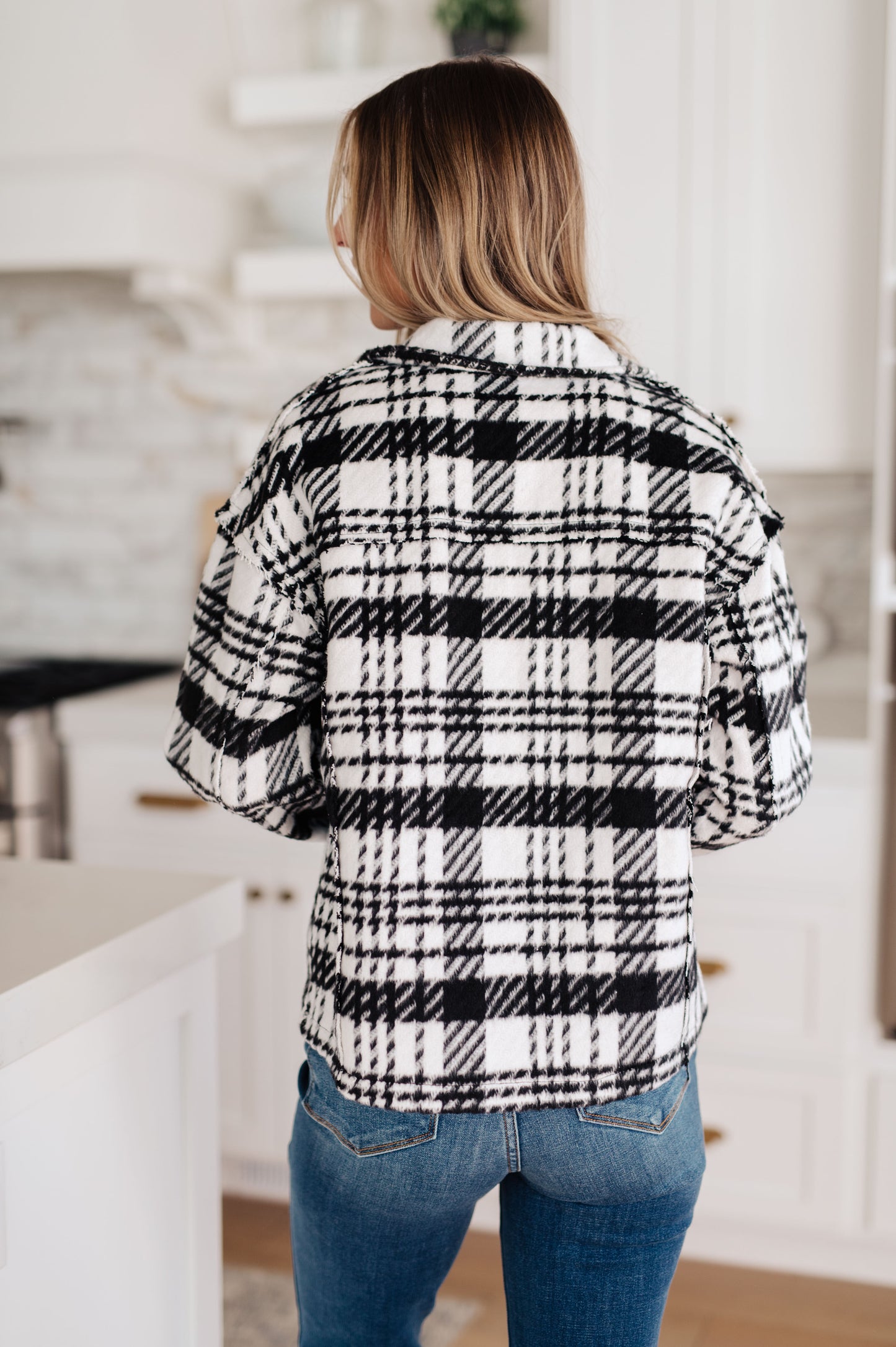 Kate Plaid Jacket in Black & White - JODIFL