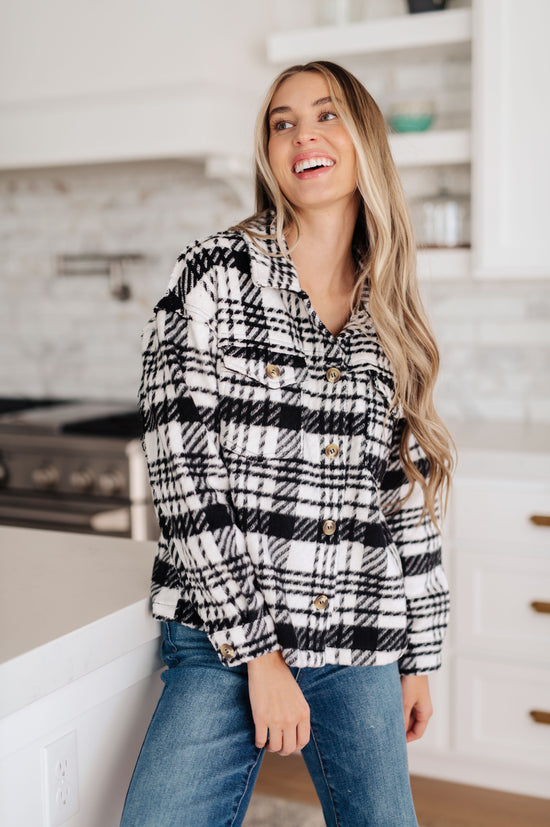 Kate Plaid Jacket in Black & White - JODIFL