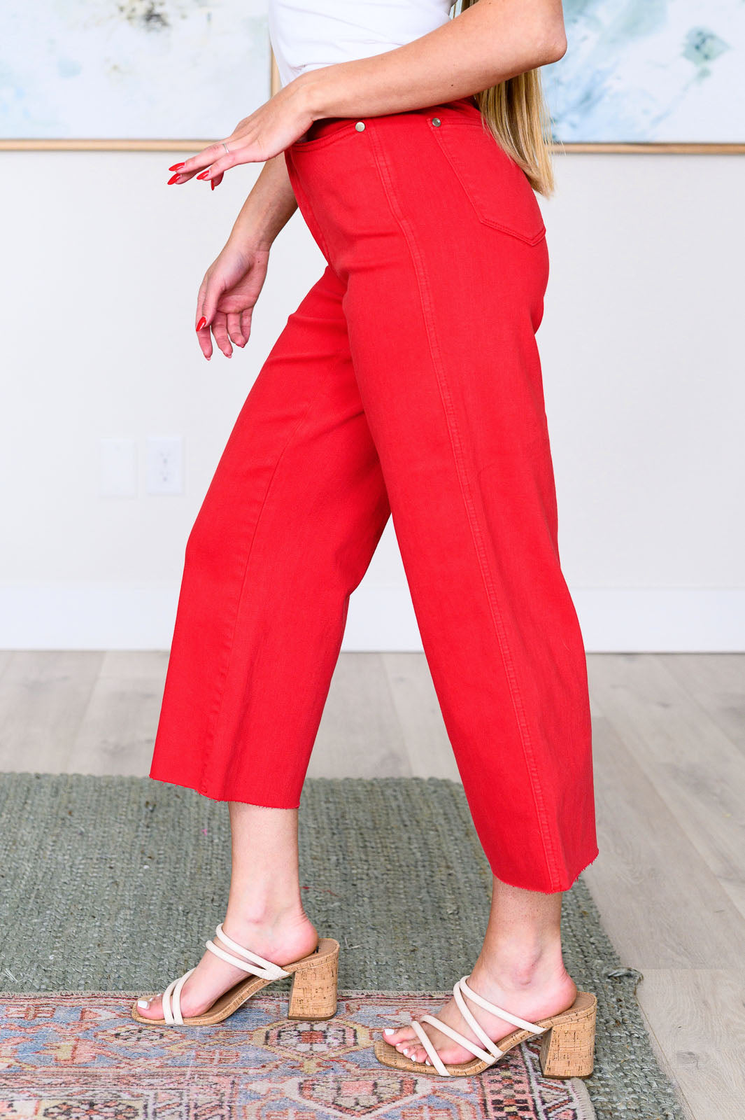 TUMMY CONTROL - Lisa High Rise Wide Leg Crop Jeans in Red - Judy Blue