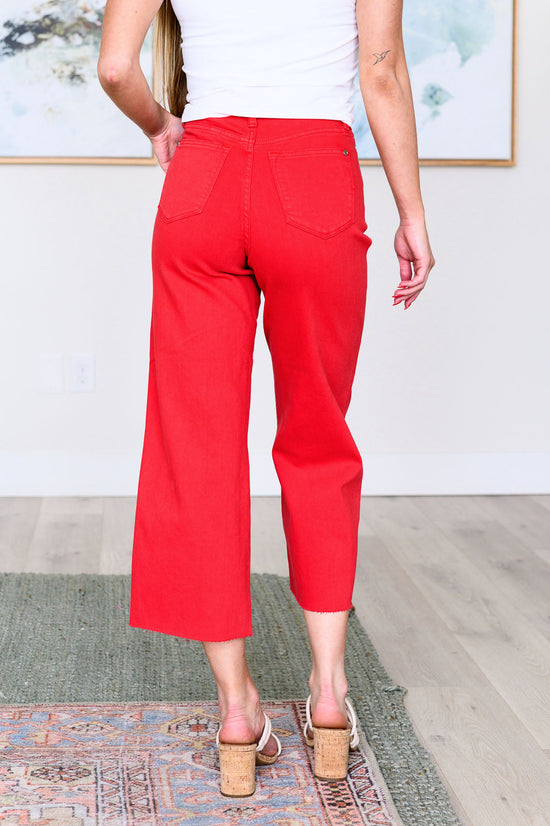 TUMMY CONTROL - Lisa High Rise Wide Leg Crop Jeans in Red - Judy Blue