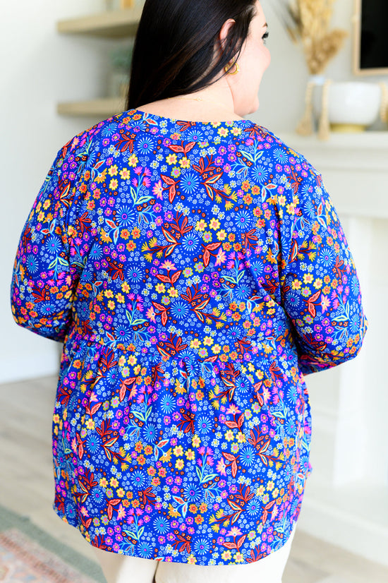 Lizzy Babydoll Top in Royal Retro Floral - Dear Scarlett