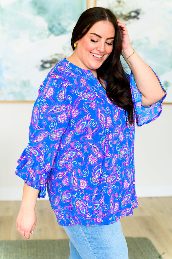 Lizzy Bell Sleeve Top in Royal Paisley - Dear Scarlett