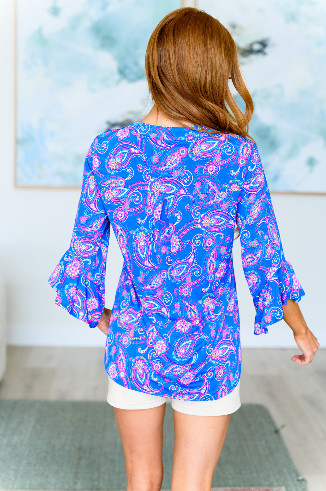 Lizzy Bell Sleeve Top in Royal Paisley - Dear Scarlett