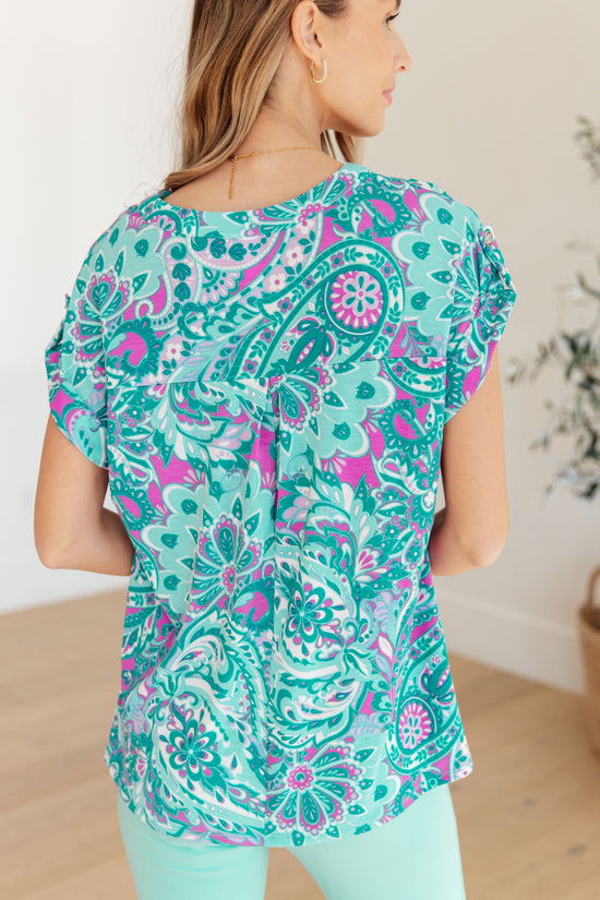 Lizzy Cap Sleeve Top in Magenta and Teal Paisley - Dear Scarlett