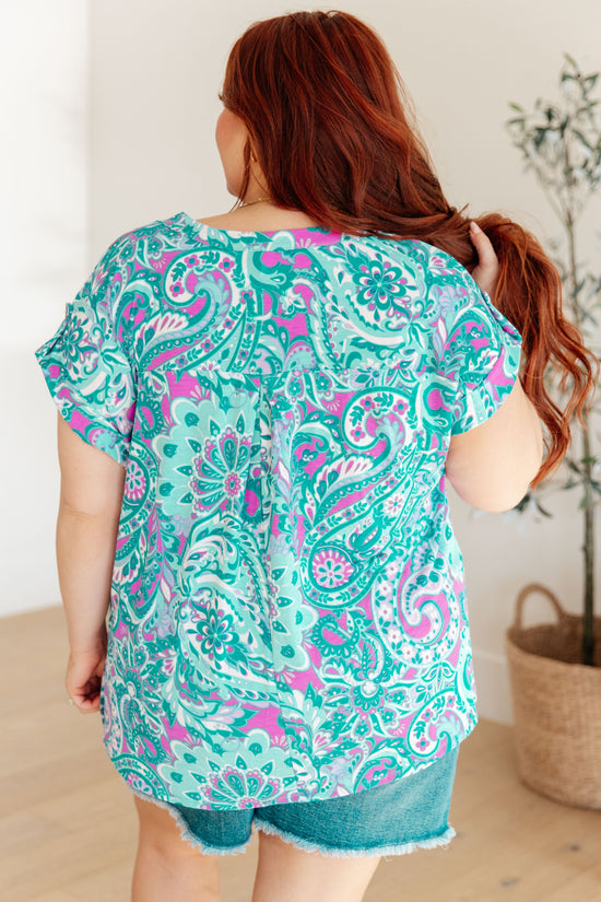 Lizzy Cap Sleeve Top in Magenta and Teal Paisley - Dear Scarlett