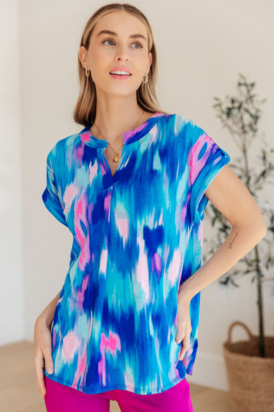 Lizzy Cap Sleeve Top in Royal Brush Strokes - Dear Scarlett