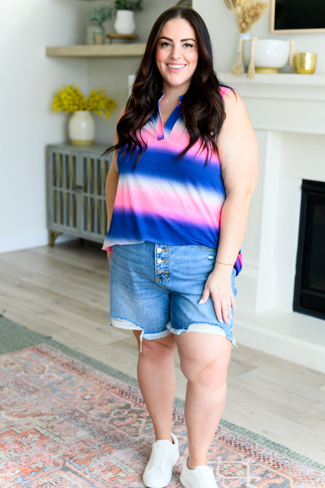 Lizzy Tank Top in Blue and Pink Haze - Dear Scarlett