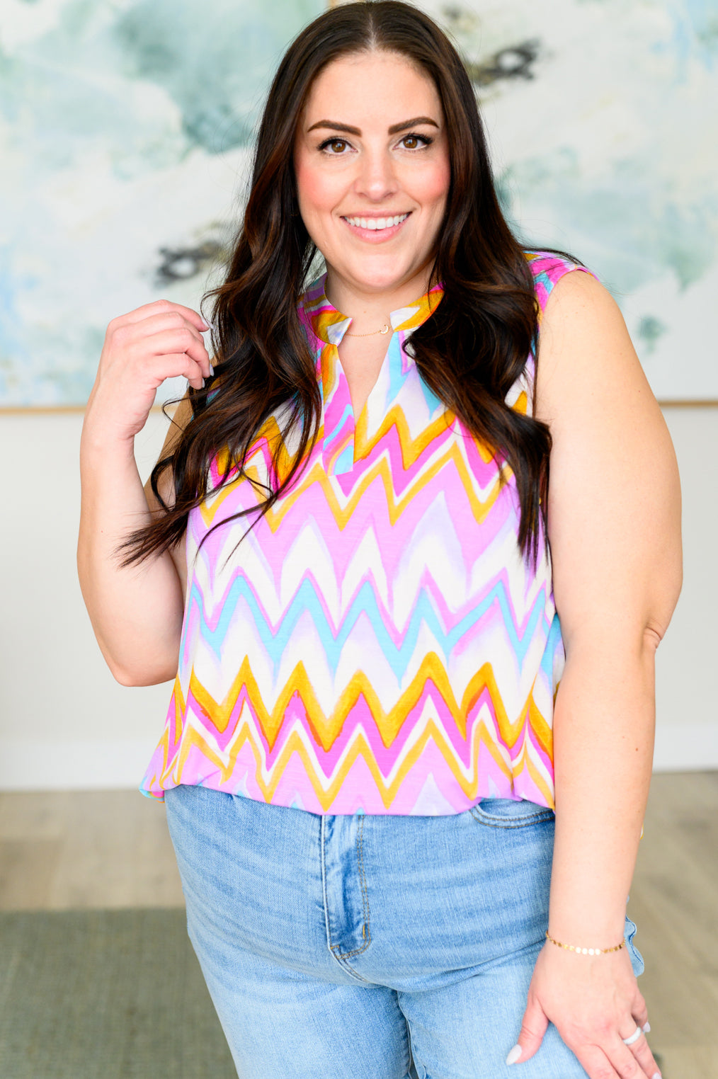 Lizzy Tank Top in Orange Multi Chevron - Dear Scarlett