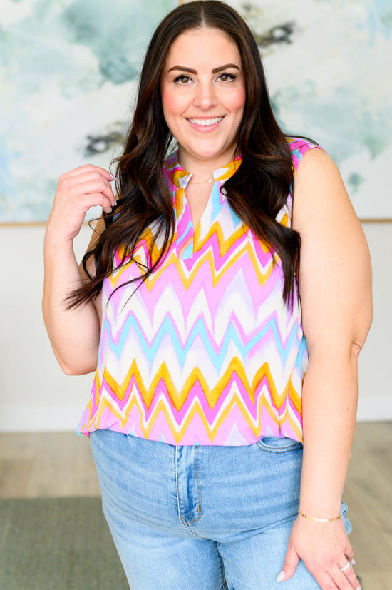 Lizzy Tank Top in Orange Multi Chevron - Dear Scarlett