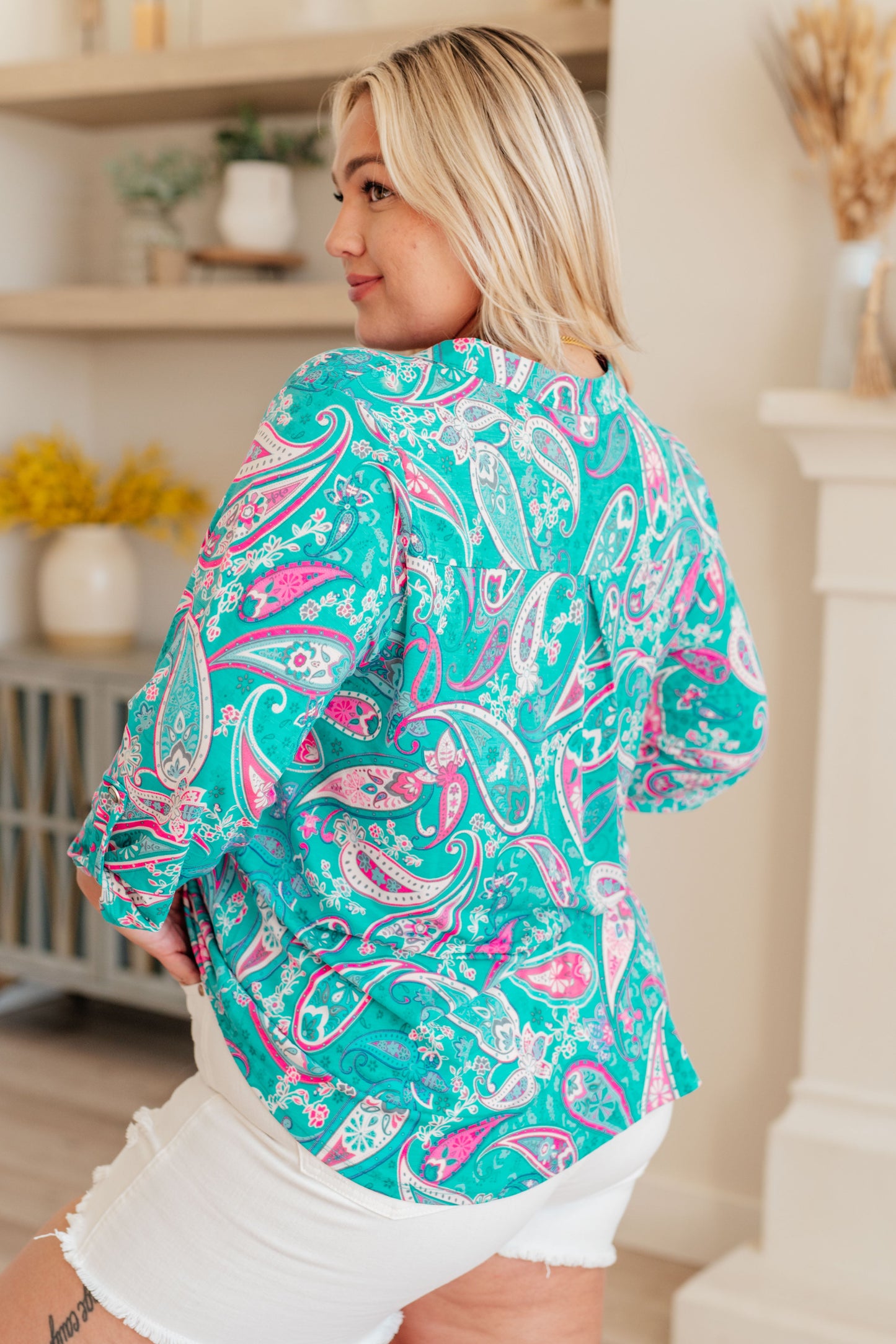 Lizzy Top in Aqua and Pink Paisley - Dear Scarlett