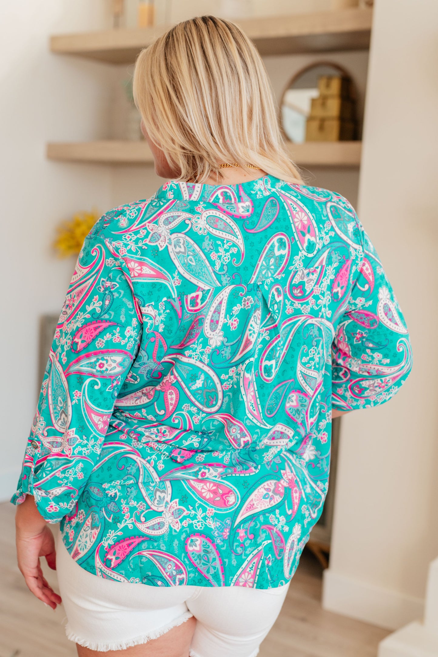 Lizzy Top in Aqua and Pink Paisley - Dear Scarlett