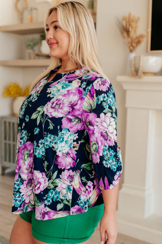 Lizzy Top in Navy and Purple Floral - Dear Scarlett