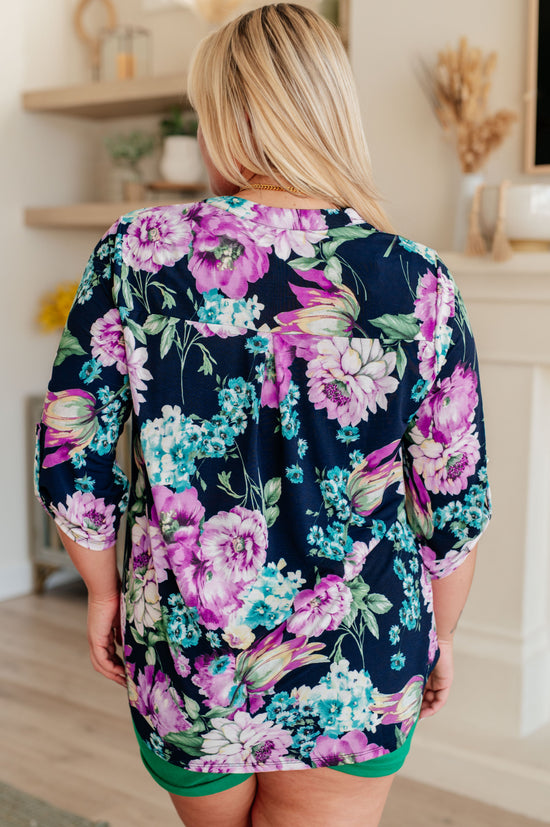 Lizzy Top in Navy and Purple Floral - Dear Scarlett