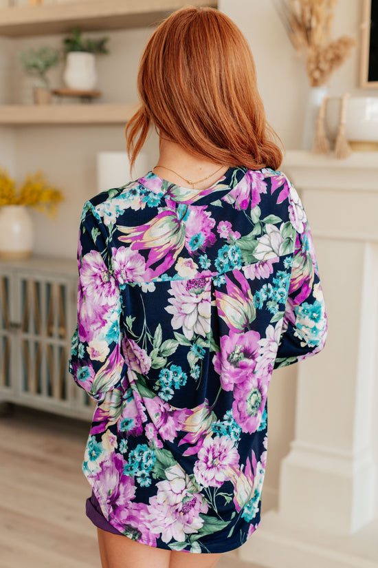 Lizzy Top in Navy and Purple Floral - Dear Scarlett